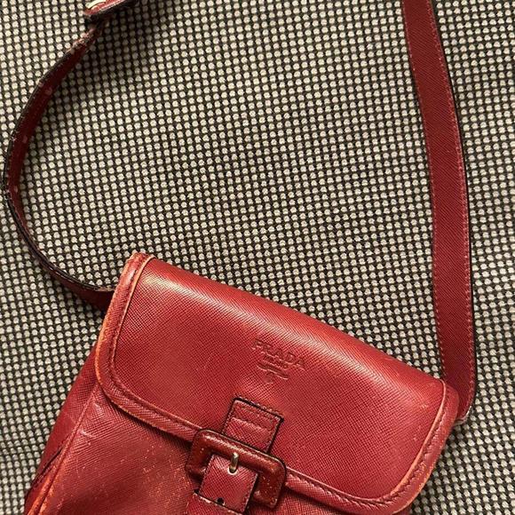 Prada Milano Buckle Flap Red Leather Mini Belt Bag Vintage - Picture 1 of 7
